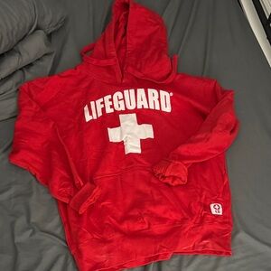 Lifeguard Red Hooded Pullover Sweatshirt